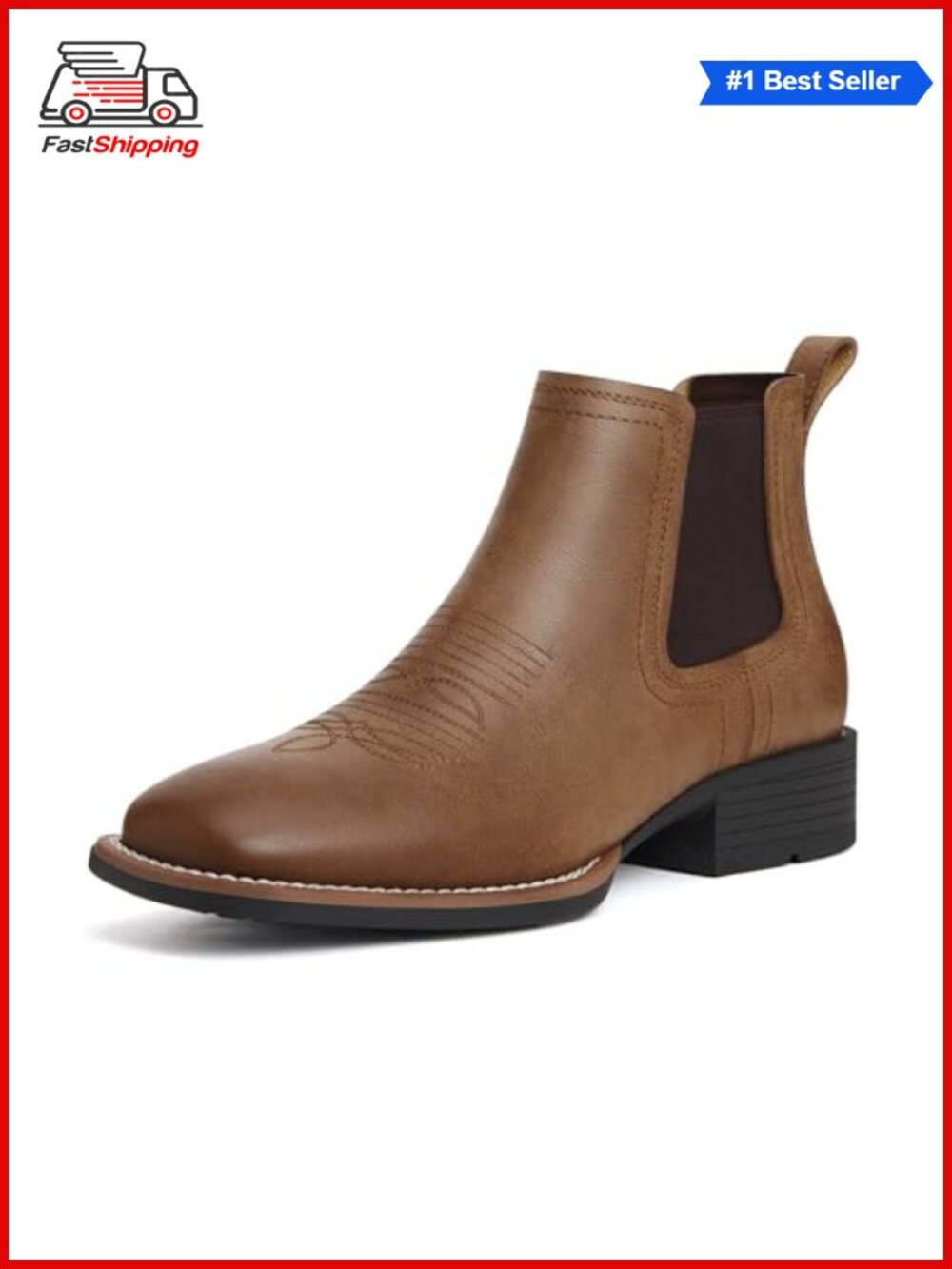 ✨ Men's Western Chelsea Ankle Boots Square Toe Pull-On Faux Leather